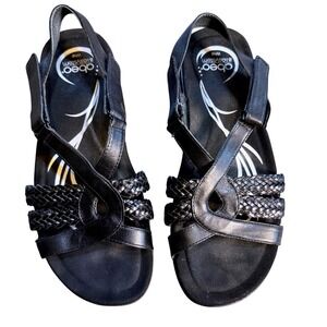 ABEO B.I.O.system Betsy Black Leather Braided Slingback Sandals Womens 8N BW0365